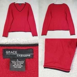 Grace Cashmere Women's Red V-Neck 100% Cashmere Sweater/Pullover Size M/L